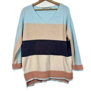 Soft Surrondings Size Large Striped Color Block Chenille Soft Stretch Sweater